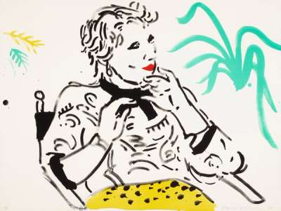 David Hockney, Celia Portrait Study, Line Drawing with Color Accents. Available at Guy Hepner, New York.