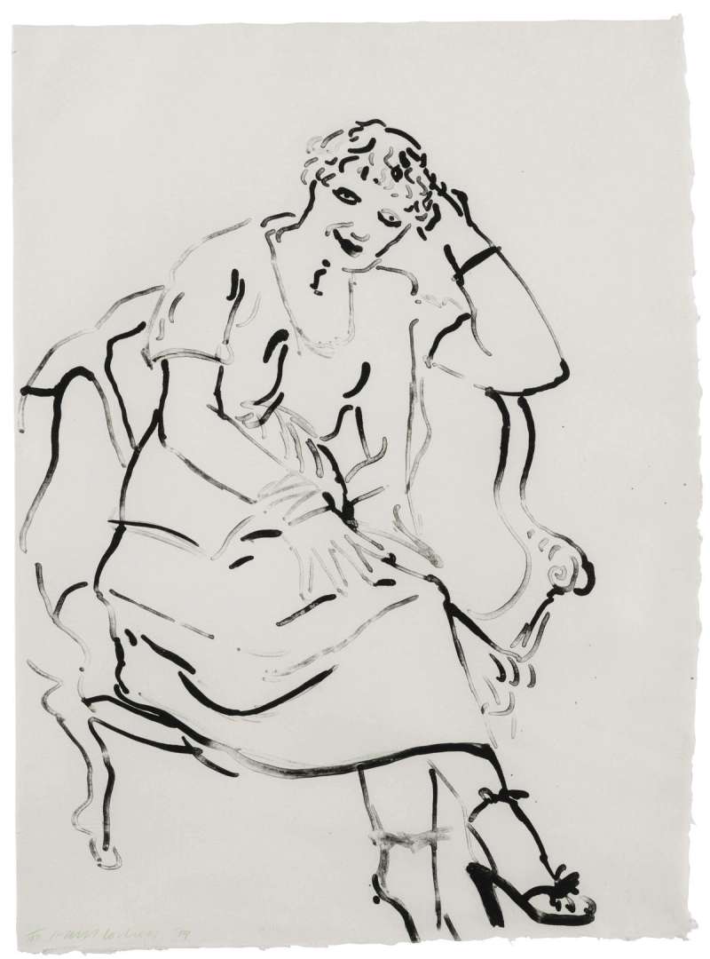 David Hockney, Celia Figure Study, Expressive Line Drawing. Available at Guy Hepner, New York.