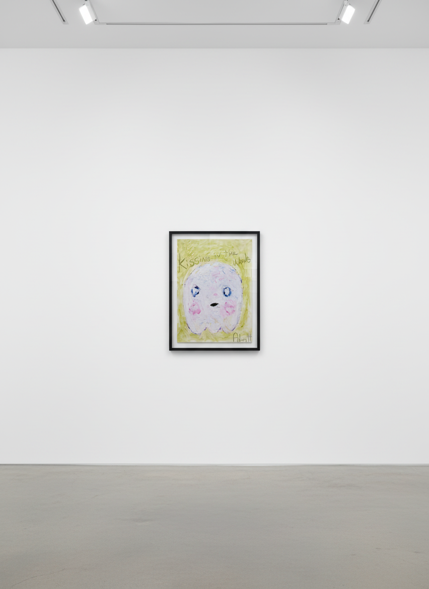 Adam Handler - Kissing In The Woods Ghost, 2021, Oil stick and pencil on heavy weight paper
Framed in a white 1 in. frame,...