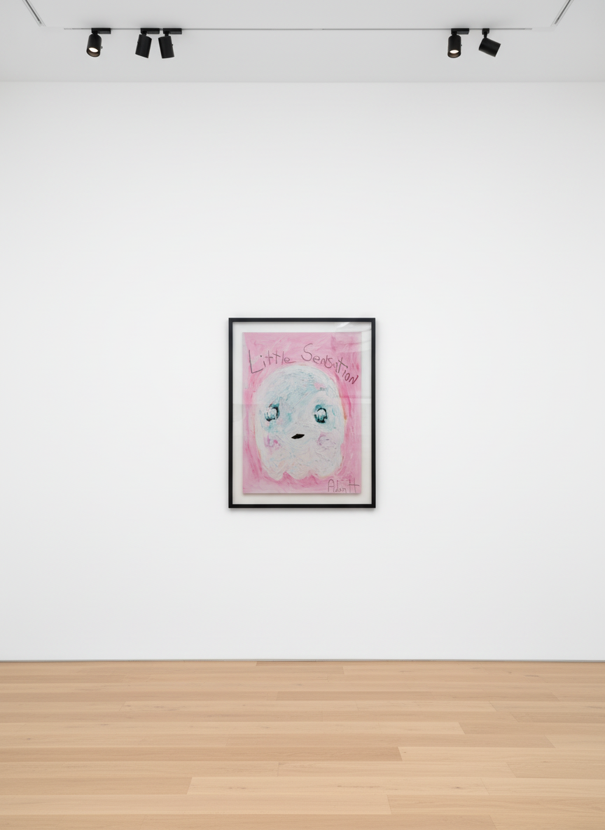 Adam Handler - Little Sensation Ghost, 2021, Oil stick and pencil on heavy weight paper
Framed in a white 1 in. frame, ¾ i...