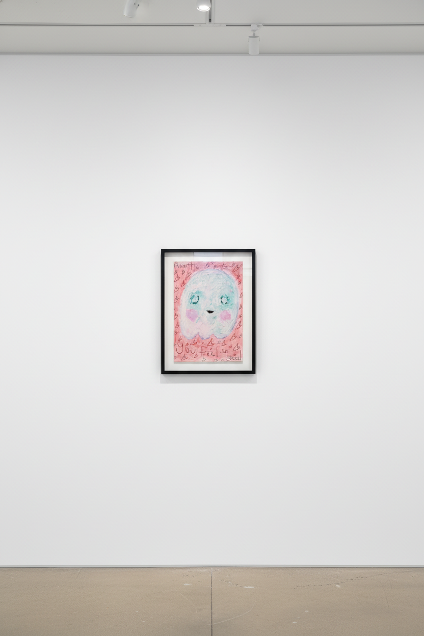 Adam Handler - You Feel So Good Ghost, 2021, Oil stick and pencil on heavy weight paper
Framed in a white 1 in. frame, ¾ i...