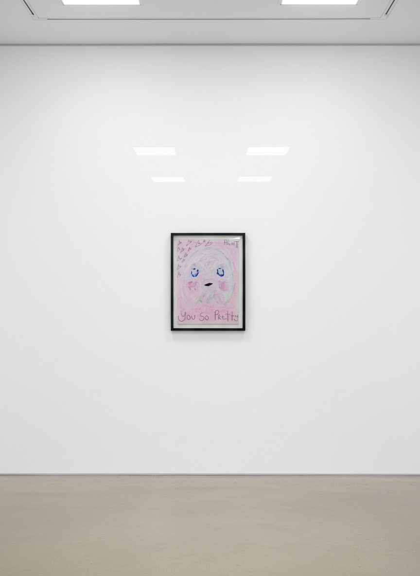Adam Handler - You So Pretty Ghost, 2021, Oil stick and pencil on heavy weight paper
Framed in a white 1 in. frame, ¾ in f...