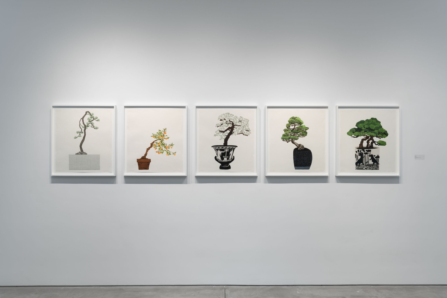 Jonas Wood - Five Bonsais, 2024, Japanese Ukiyo-e style woodcuts