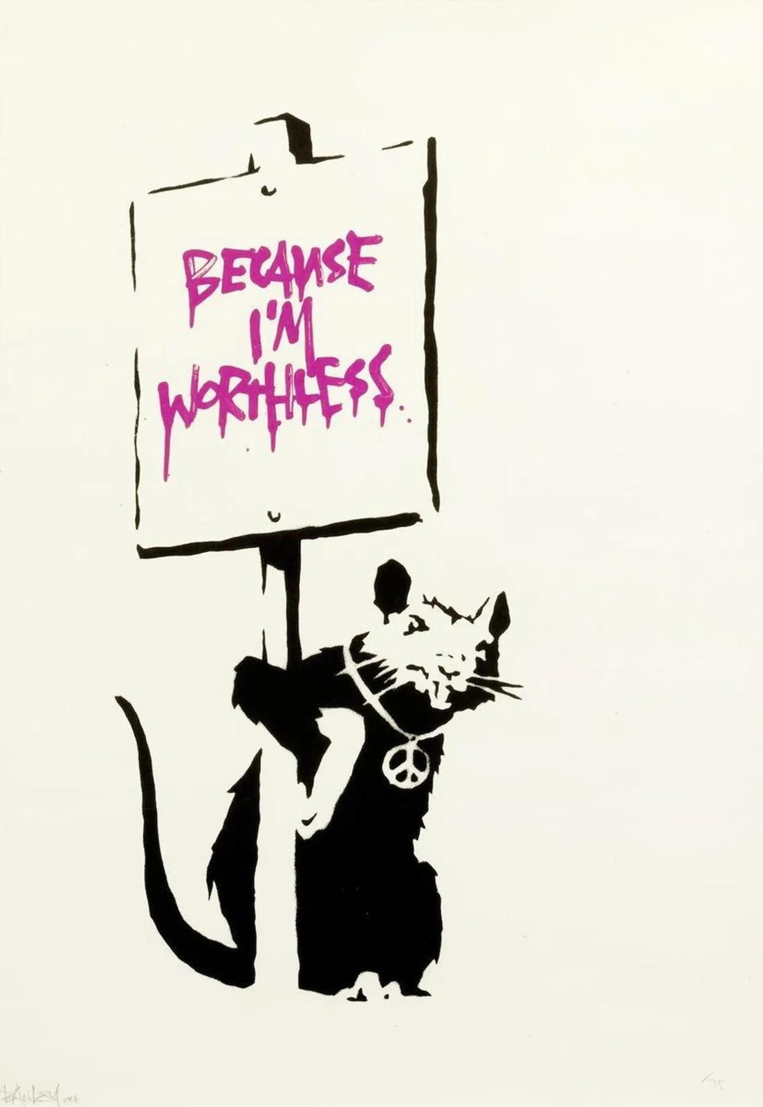 バンクシー 【Because I'm Worthless】エスタンプリトグラフ Because I'm Worthless (Signed) — Banksy | Guy Hepner