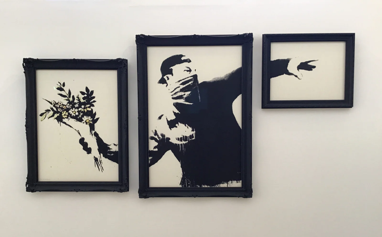 Banksy - Flower Thrower Triptych, 2019, Set of three screen prints on Micron board