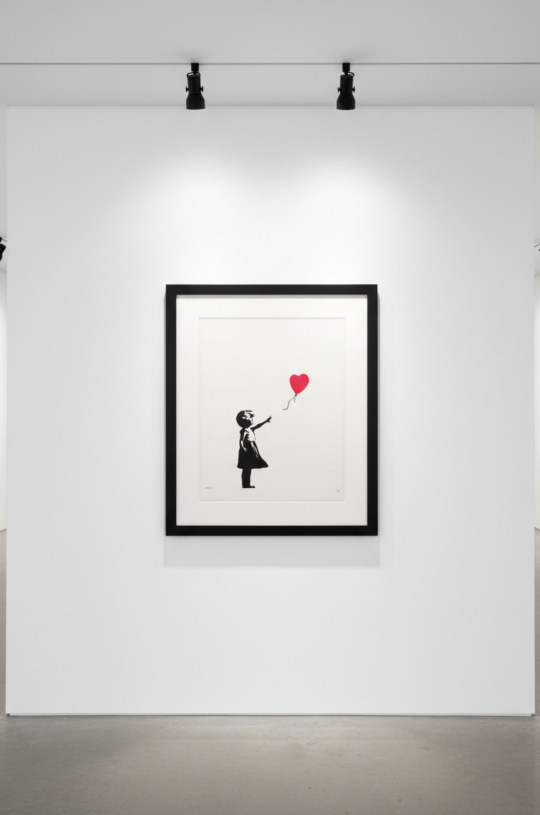 Banksy, Girl with Balloon — the original work that became 'Love is in the Bin' after self-destructing at Sotheby's, 2018.