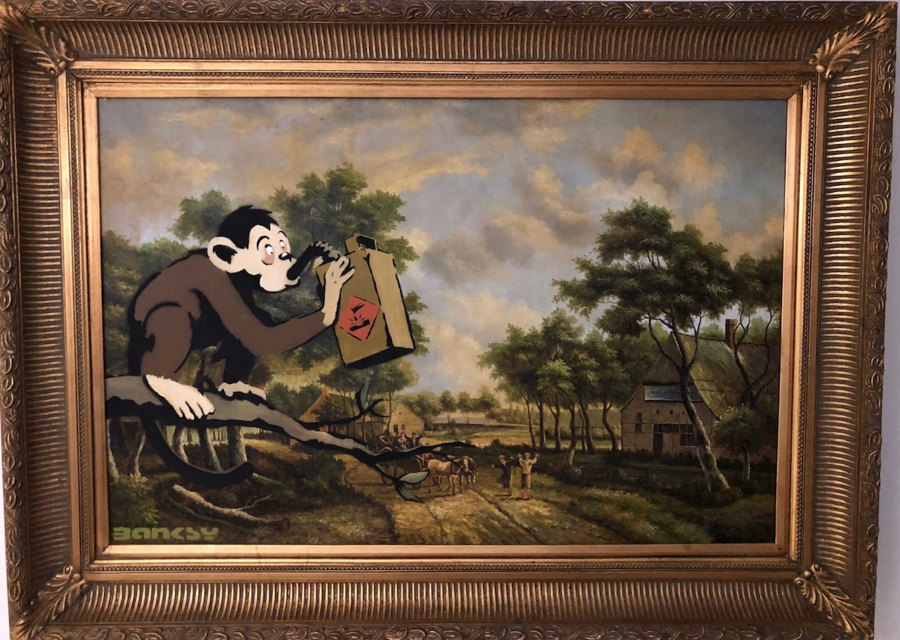 Banksy - Monkey Poison, 2004, Spray paint on canvas