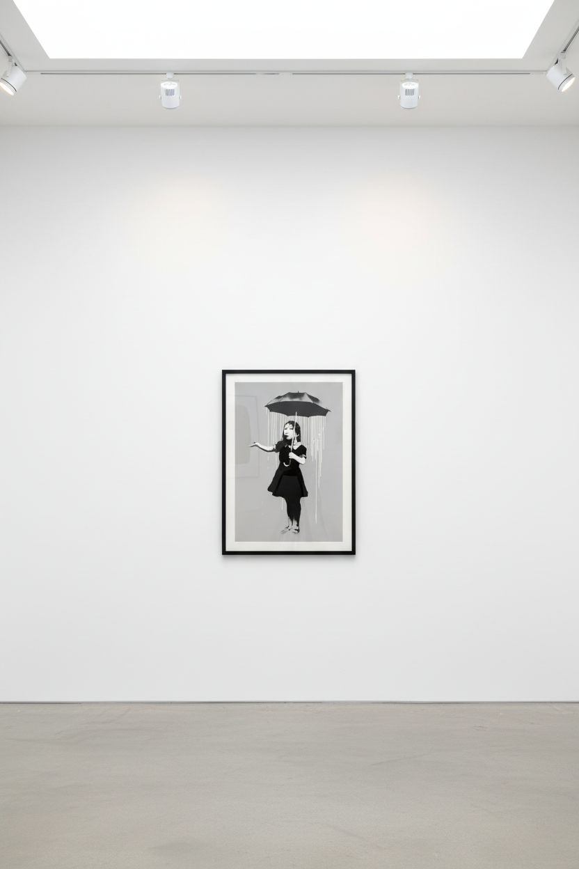 banksy nola umbrella girl white rain rendered