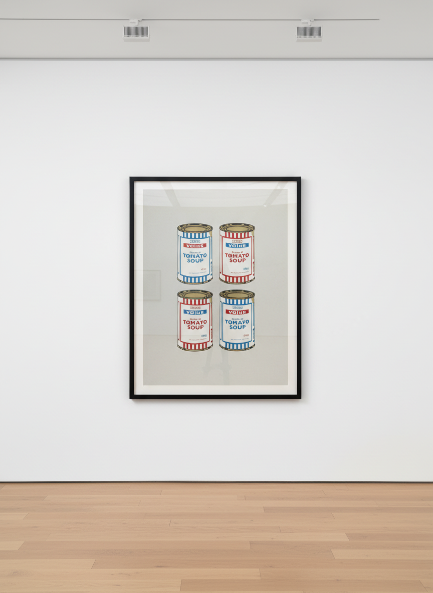 Soup Cans Quad (Red and Blue on Grey) (Signed)