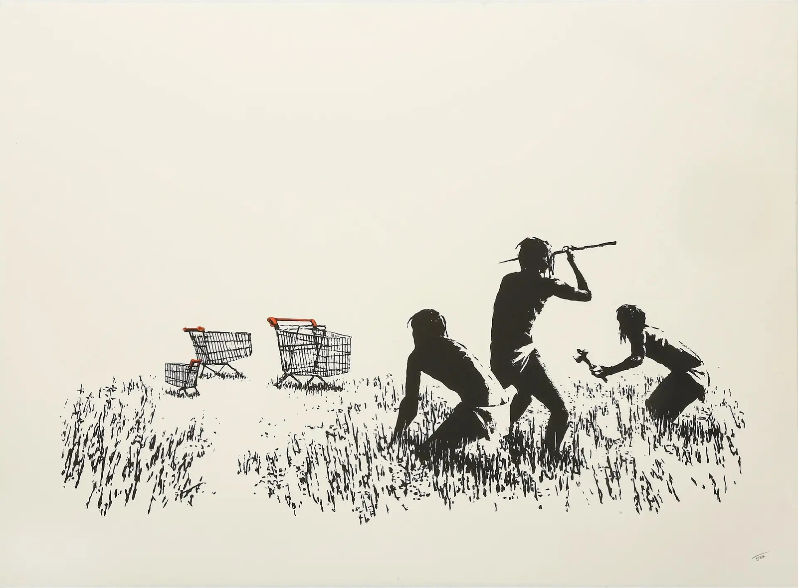 Banksy - Trolley Hunters (Black & White) (Unsigned), 2006, Screen print
