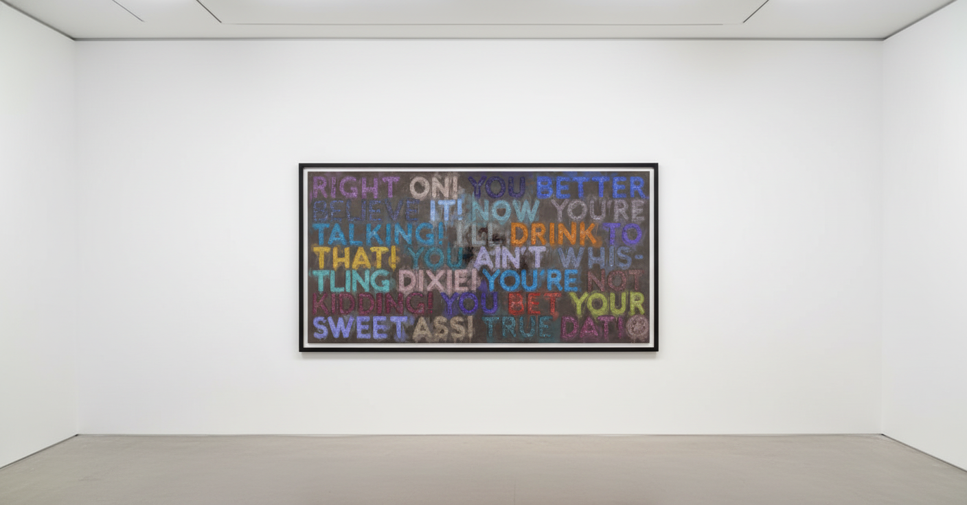 Mel Bochner - Right On, 2023, Monoprint in oil with collage, engraving and embossment on handmade paper