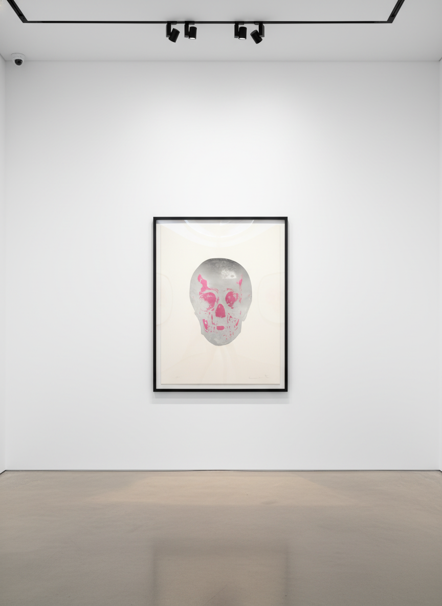 Damien Hirst - The Dead - Silver Gloss/Loganberry Pink, 2009, Two colour foil blocks on arches paper