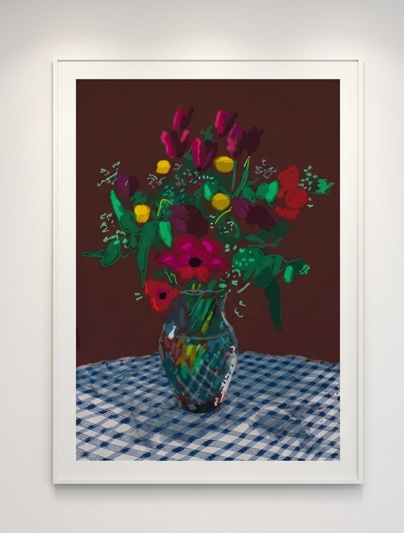 David Hockney - 16th February, 2021, More Flowers in a Glass Vase, 2021, iPad painting printed on paper