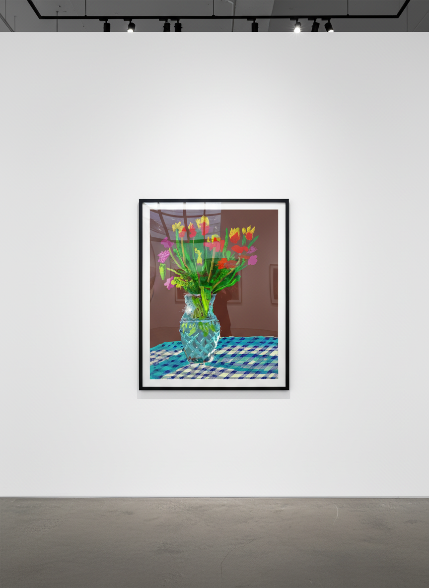 24th February 2021, Red, Yellow and Purple Flowers on a Blue Tablecloth
