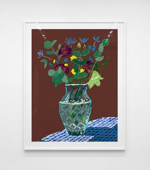 David Hockney - 25th of March, 2021, Flowers on the Table Edge, 2021, iPad painting printed on paper