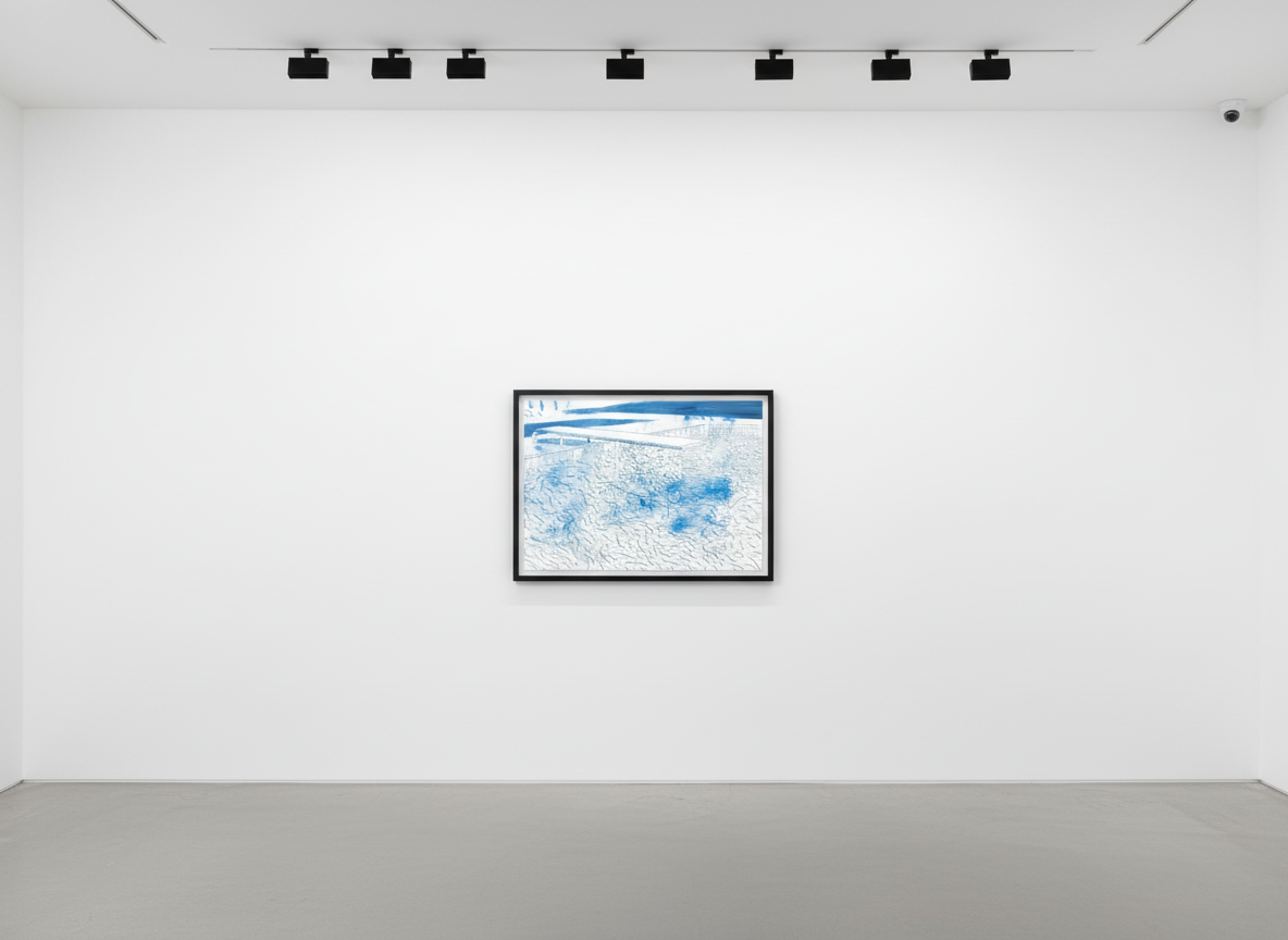 Lithograph of Water Made Of Lines, Blue Wash