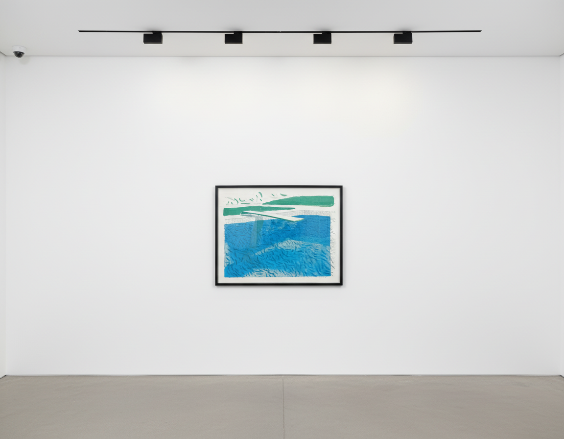 Lithograph Of Water Made Of Lines, Crayon And Two Blue Washes