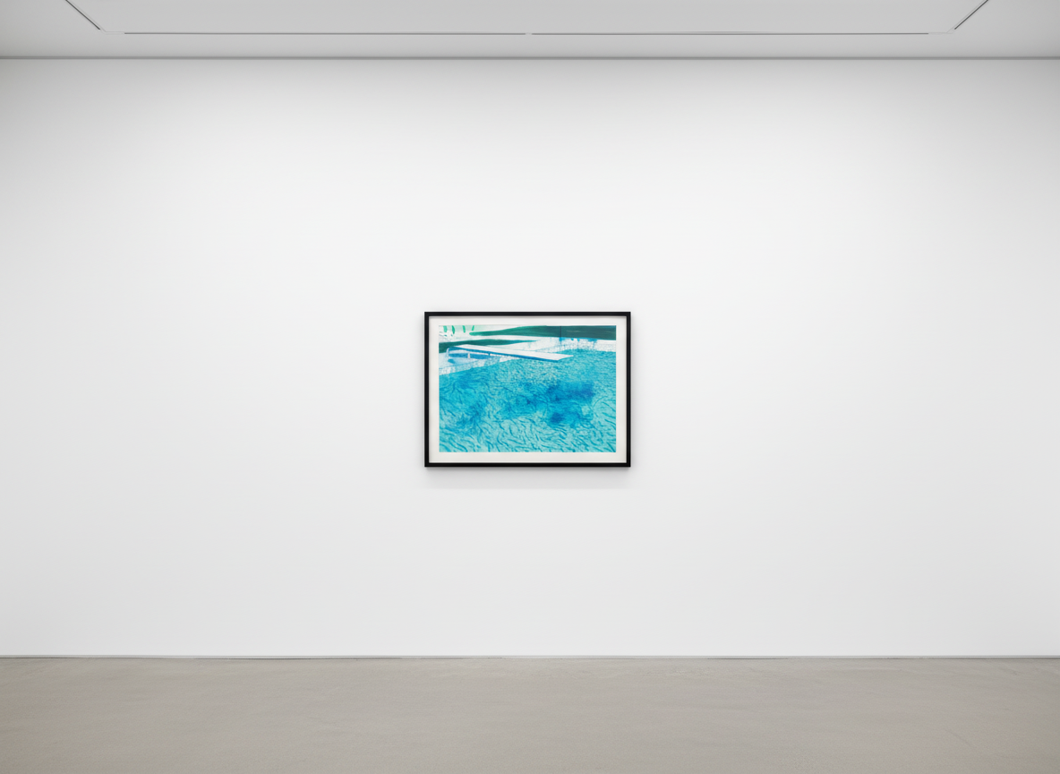 Lithograph of Water Made Of Lines With Two Light Blue Washes