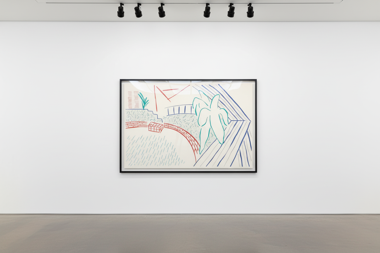 Lithograph of Water Made Of Lines With A Light Blue and Light Green Wash