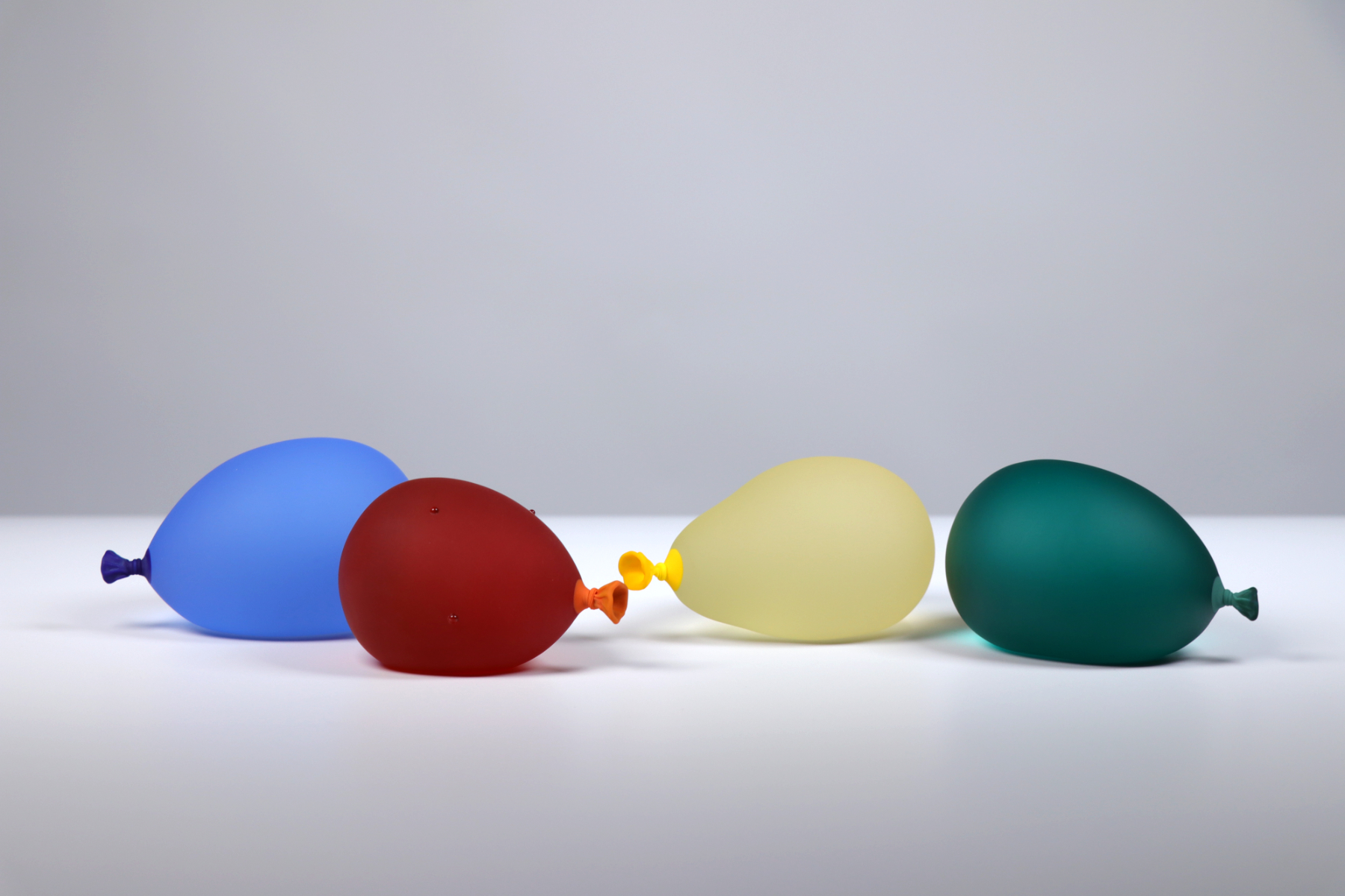 Water Balloon Group 2 - Cool Breeze, Sunset Orange w/ droplets, Yellow, Forest Green