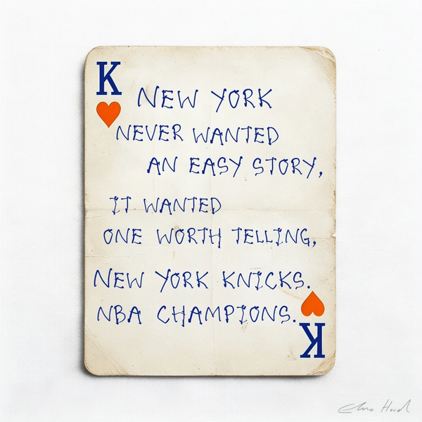 Elmo Hood - New York Never Wanted An Easy Story, 2026, Mixed Media Playing Card on Wooden Backed Canvas | Signed 