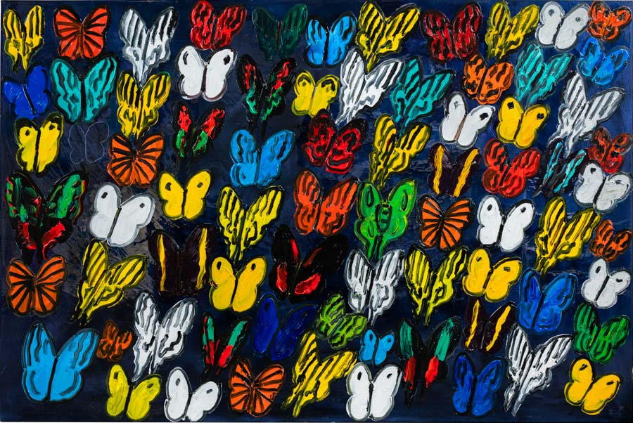 Hunt Slonem - Butterflys Stream, 2023, Oil, Resin, Acrylic on Wood