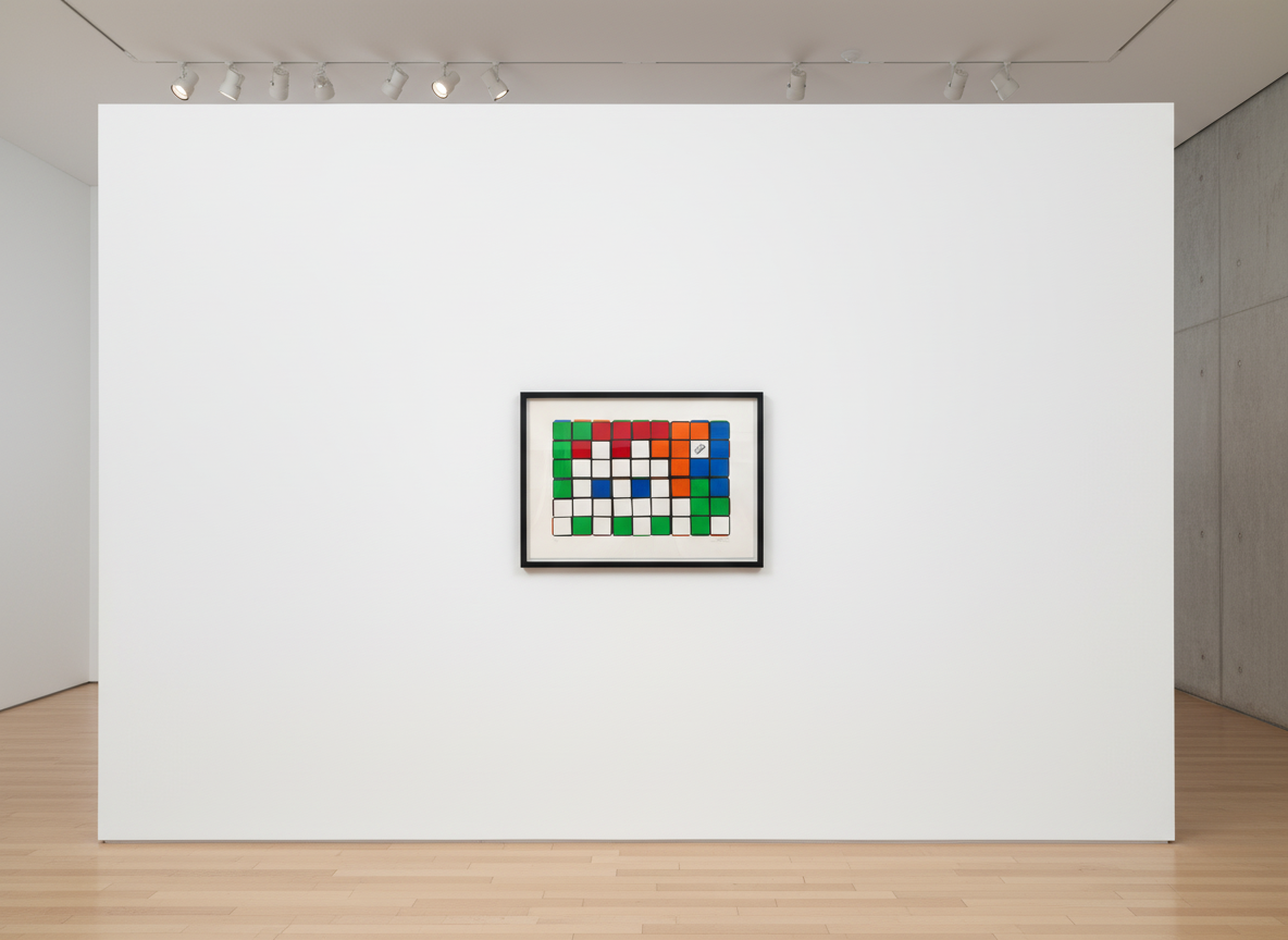 Invader - 6 Cubes (Orange/Blue), 2009, Screen print on paper
Signed & numbered