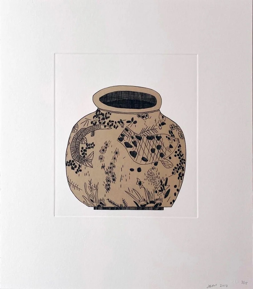 Jonas Wood - 8 Pots (1), 2017, Chin-collé etching on somerset paper