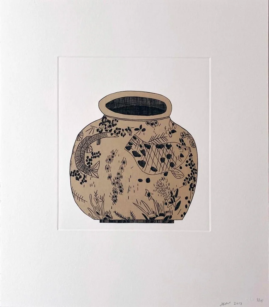 Jonas Wood - 8 Pots (5), 2017, Chin-collé etching on somerset paper