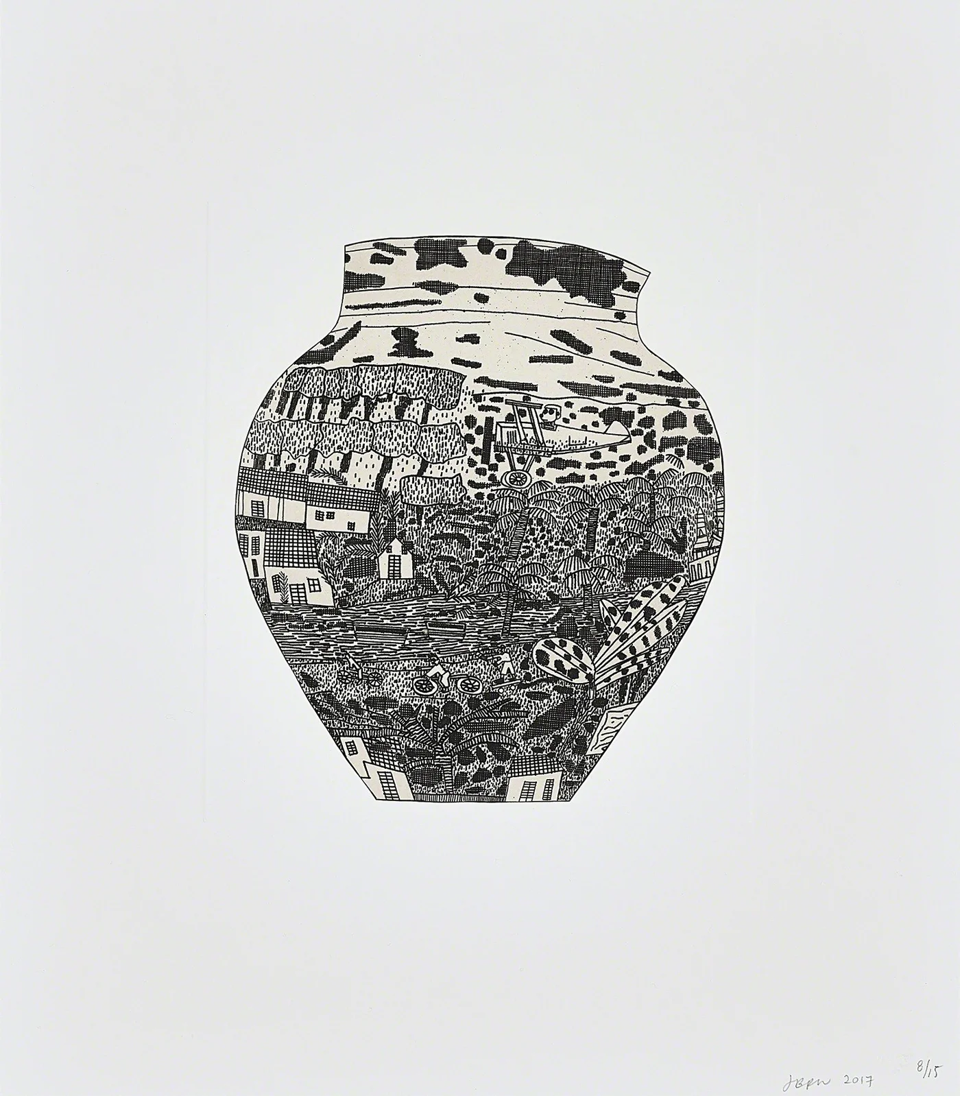 Jonas Wood - 8 Pots (2), 2017, Chin-collé etching on somerset paper