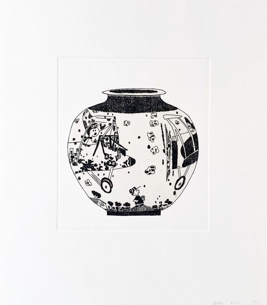 Jonas Wood - 8 Pots (6), 2017, Chin-collé etching on somerset paper