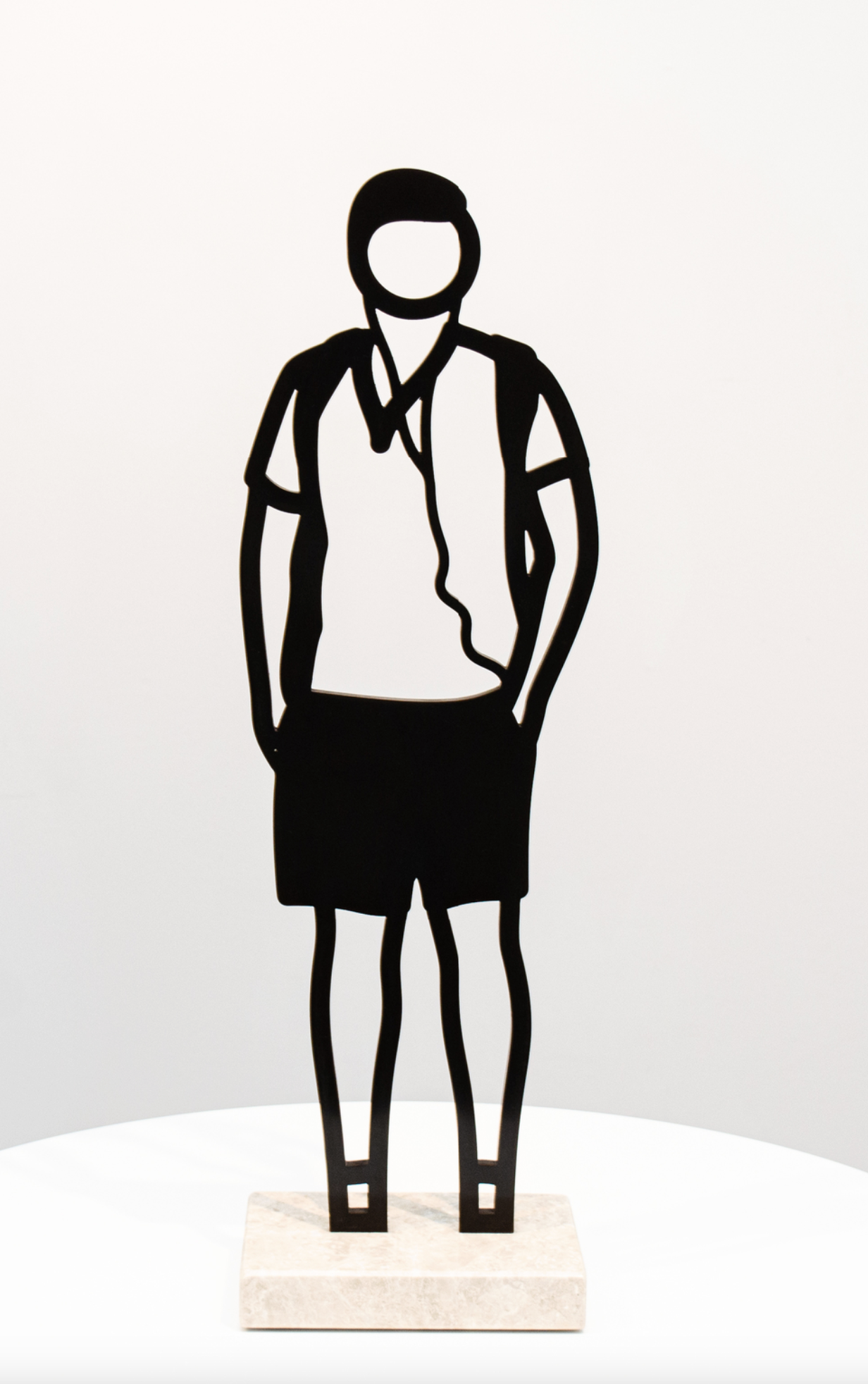 Julian Opie - Earphones (from Boston Statuettes), 2020, Patinated black bronze on Crema Grey stone base