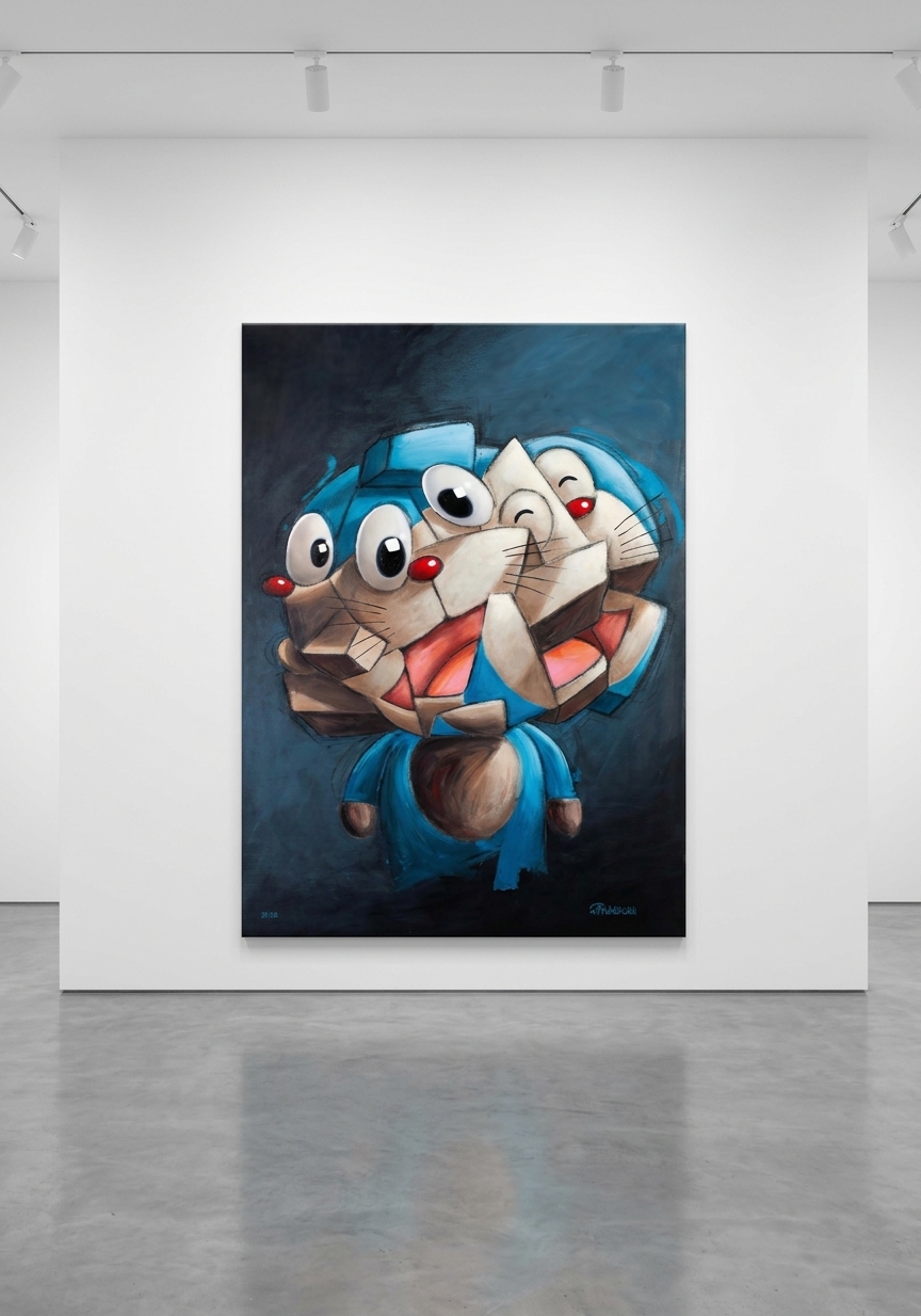 Mr Pinkbrush - Blue Cat, 2026, Oil, oil pastel and acrylic on canvas 