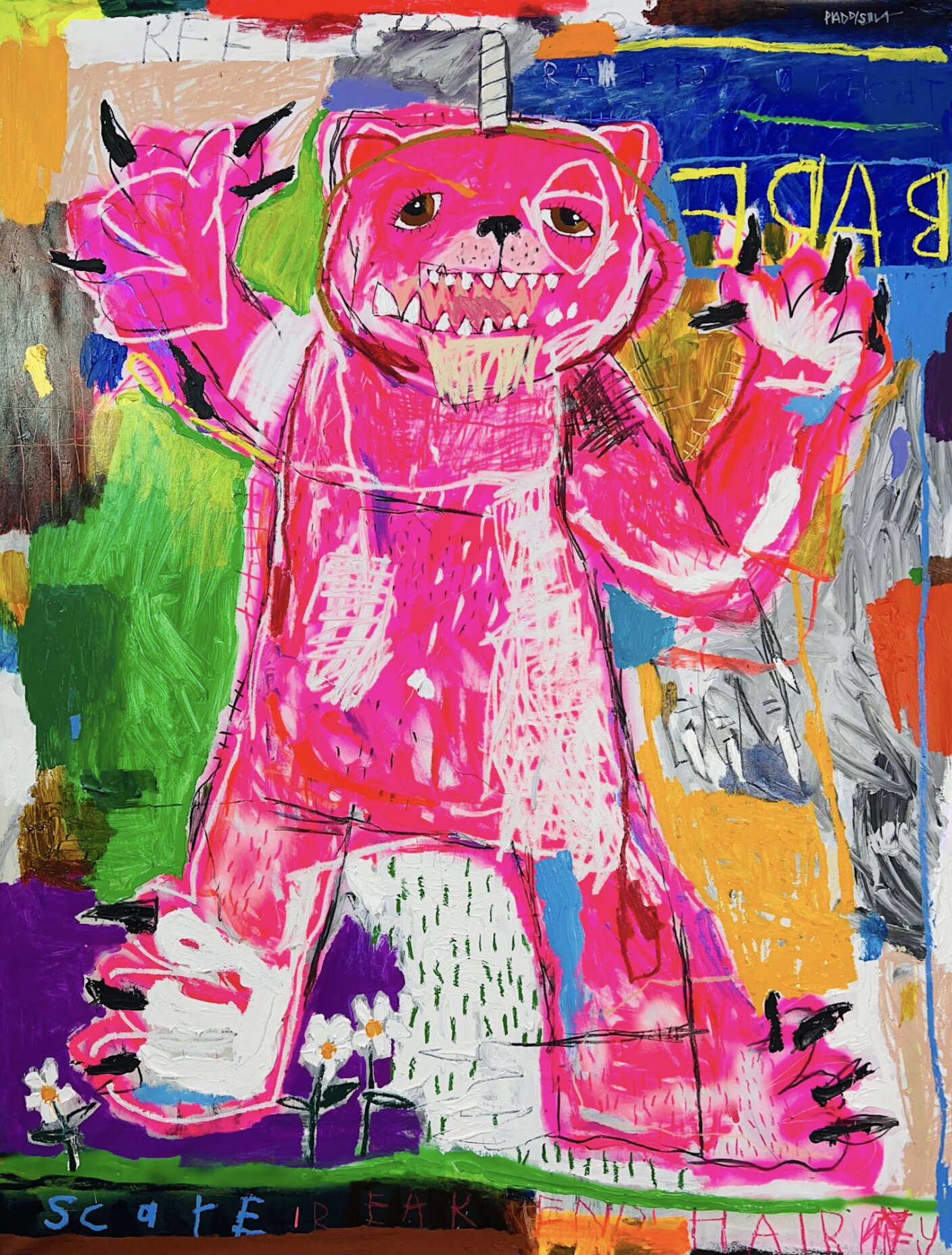 Nathan Paddison - Bare, 2026, Oil stick matte vinyl acrylic spray paint charcoal and pencil on canvas