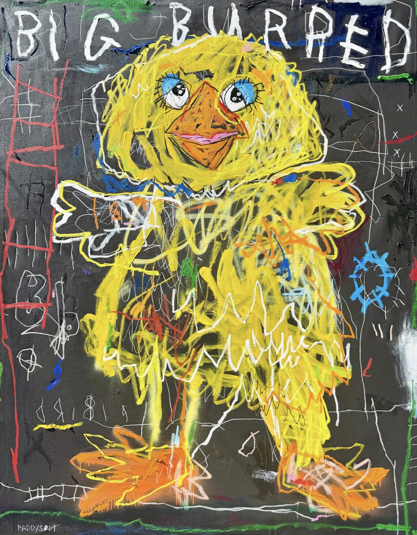 Nathan Paddison - Big Burred, 2026, Oil stick matte vinyl acrylic spray paint charcoal and pencil on canvas