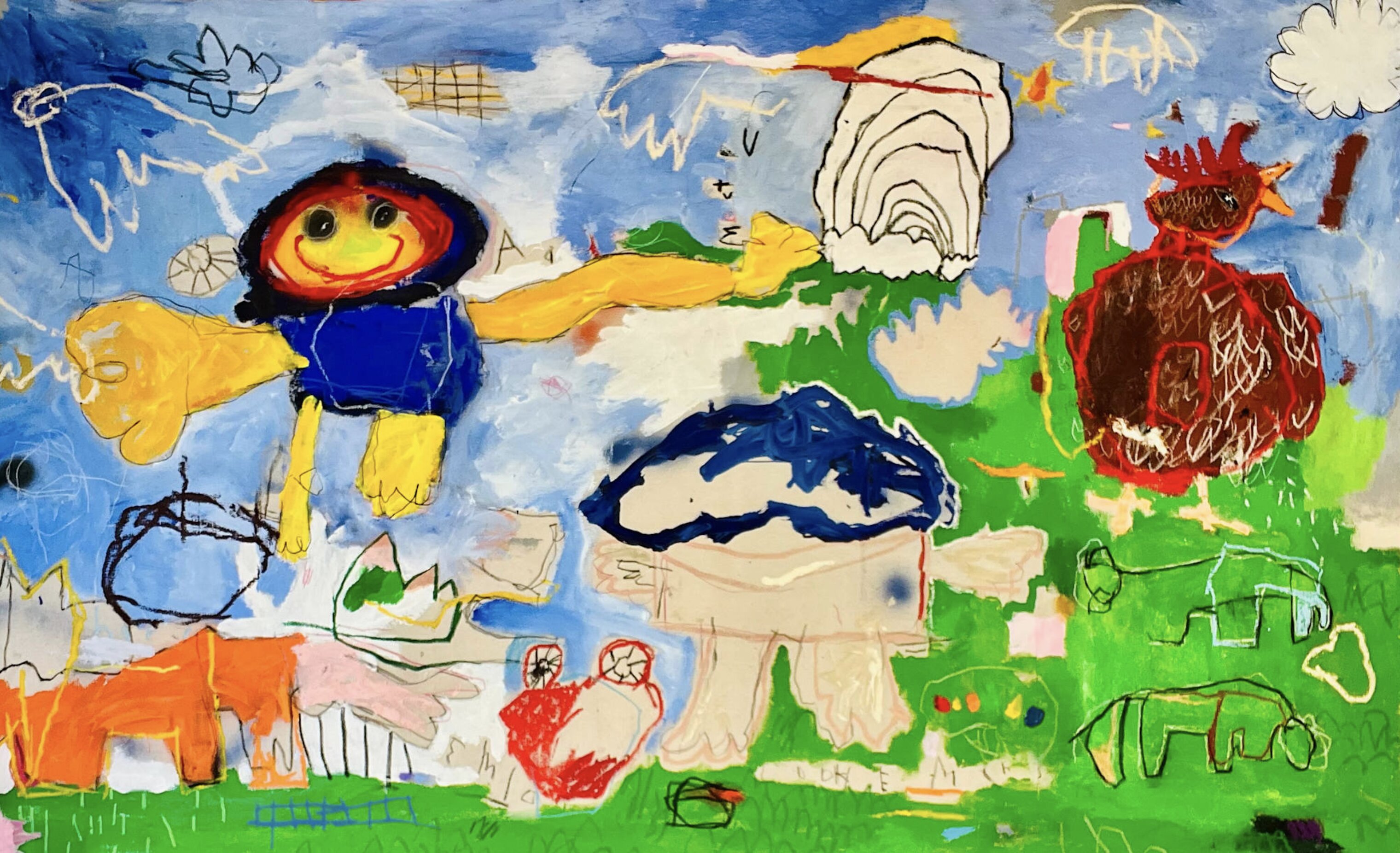 Nathan Paddison - Daddy x Daughter, 2026, Oil stick matte vinyl acrylic spray paint charcoal and pencil on canvas