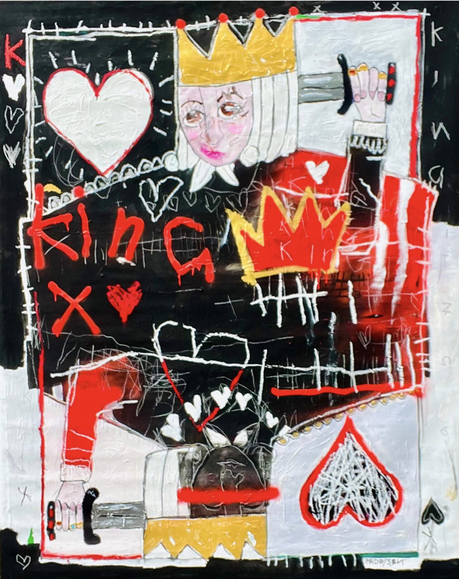 Nathan Paddison - K, 2026, Oil stick matte vinyl acrylic spray paint charcoal and pencil on canvas