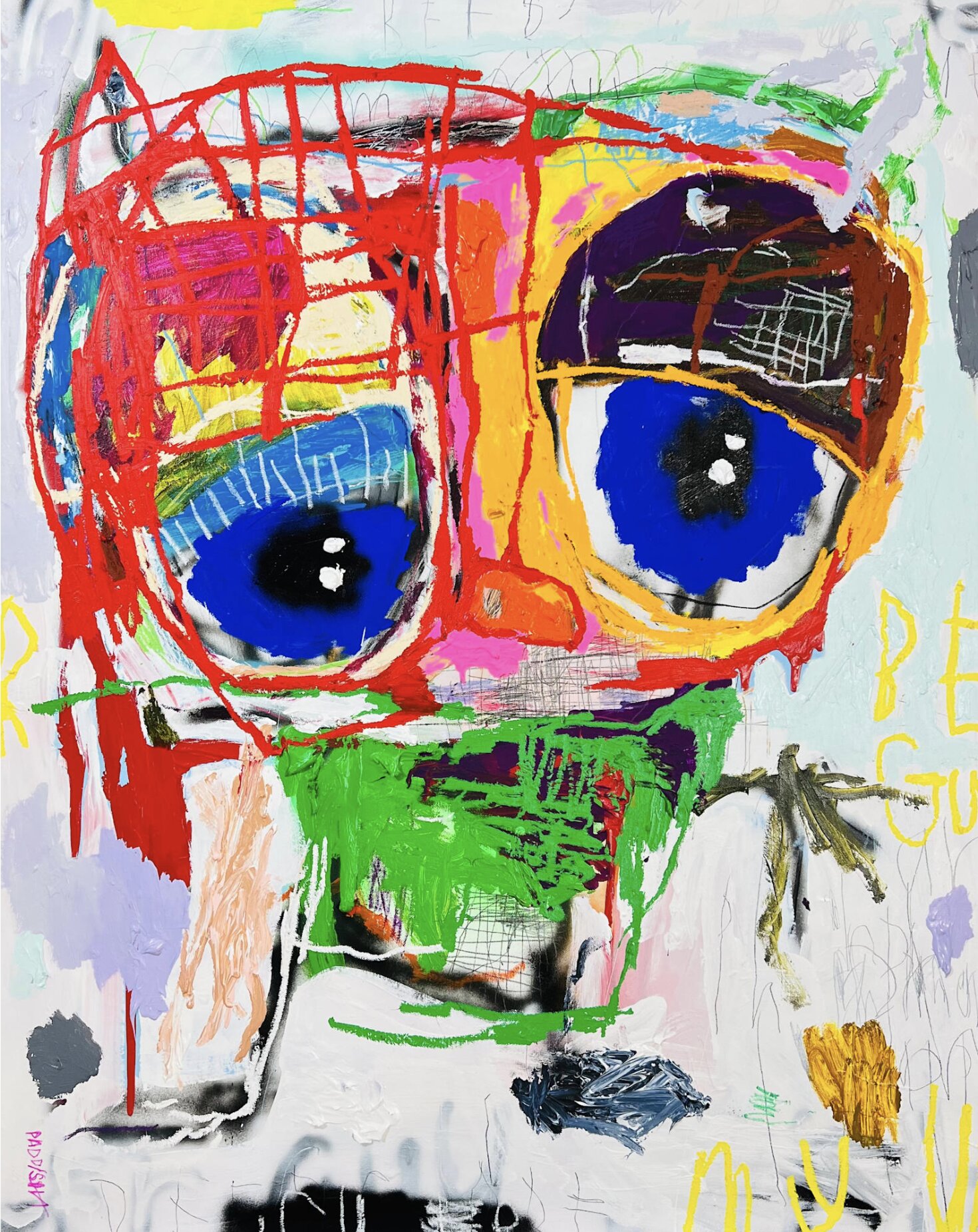 Nathan Paddison - My Guy, 2026, Oil stick matte vinyl acrylic spray paint charcoal and pencil on canvas