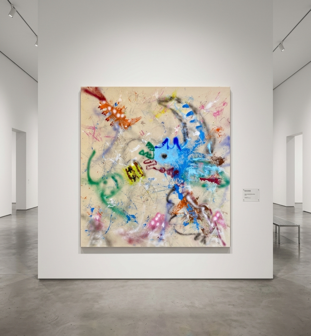 Niall Campbell Strachan - Garden Battle, 2025, Oil stick, acrylic, spray paint on canvas