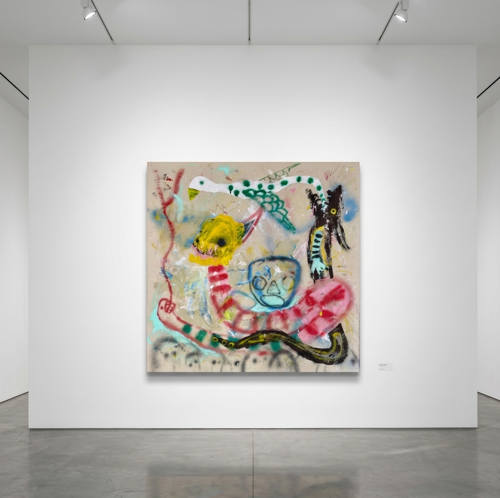 Niall Campbell Strachan - Head Carrier, 2026, Oil stick, acrylic, spray paint on canvas