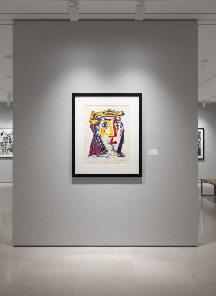 Femme au Chapeau (Portrait de Jacqueline au chapeau de paille multicolore).