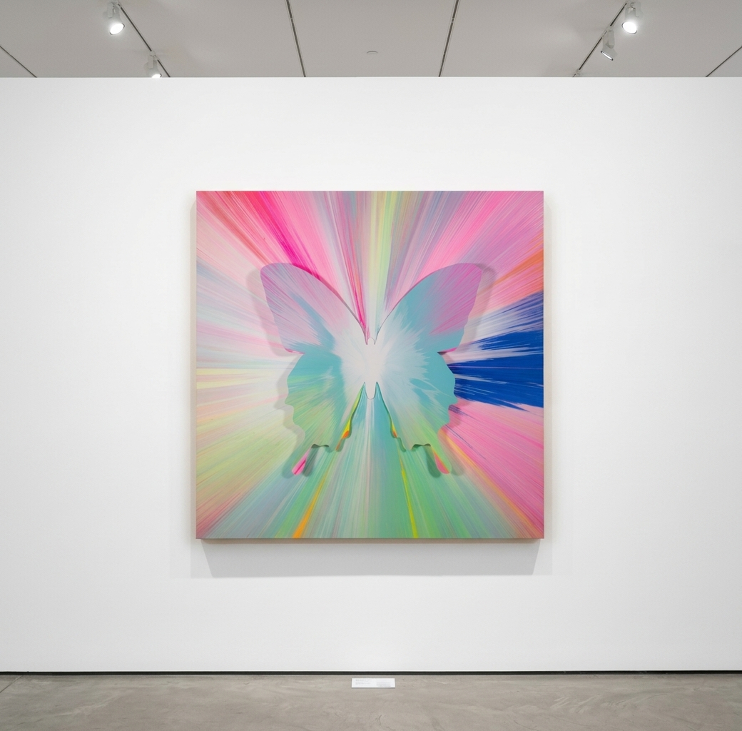 Punkmetender - 678, 2023, Acrylic on Stretched Canvas, Aluminum butterfly, Diamond Dust