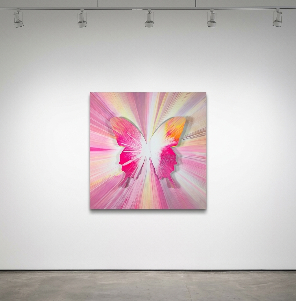 Punkmetender - 693, 2024, Acrylic on Stretched Canvas, Aluminum Butterfly, Diamond Dust