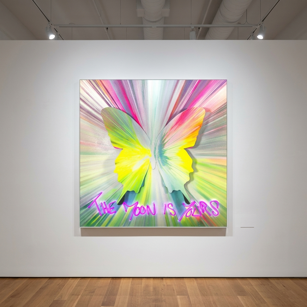 Punkmetender - 700, 2024, Acrylic on Stretched Canvas, Aluminum Butterfly, Diamond Dust.