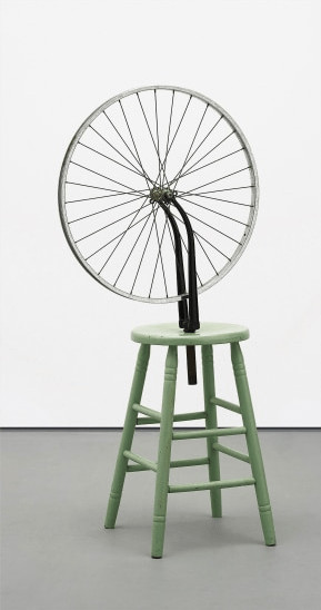 Richard Pettibone - Marcel Duchamp Bicycle Wheel, 1913 Prototype, 1965, Painted wood stool, bicycle wheel rim and forks