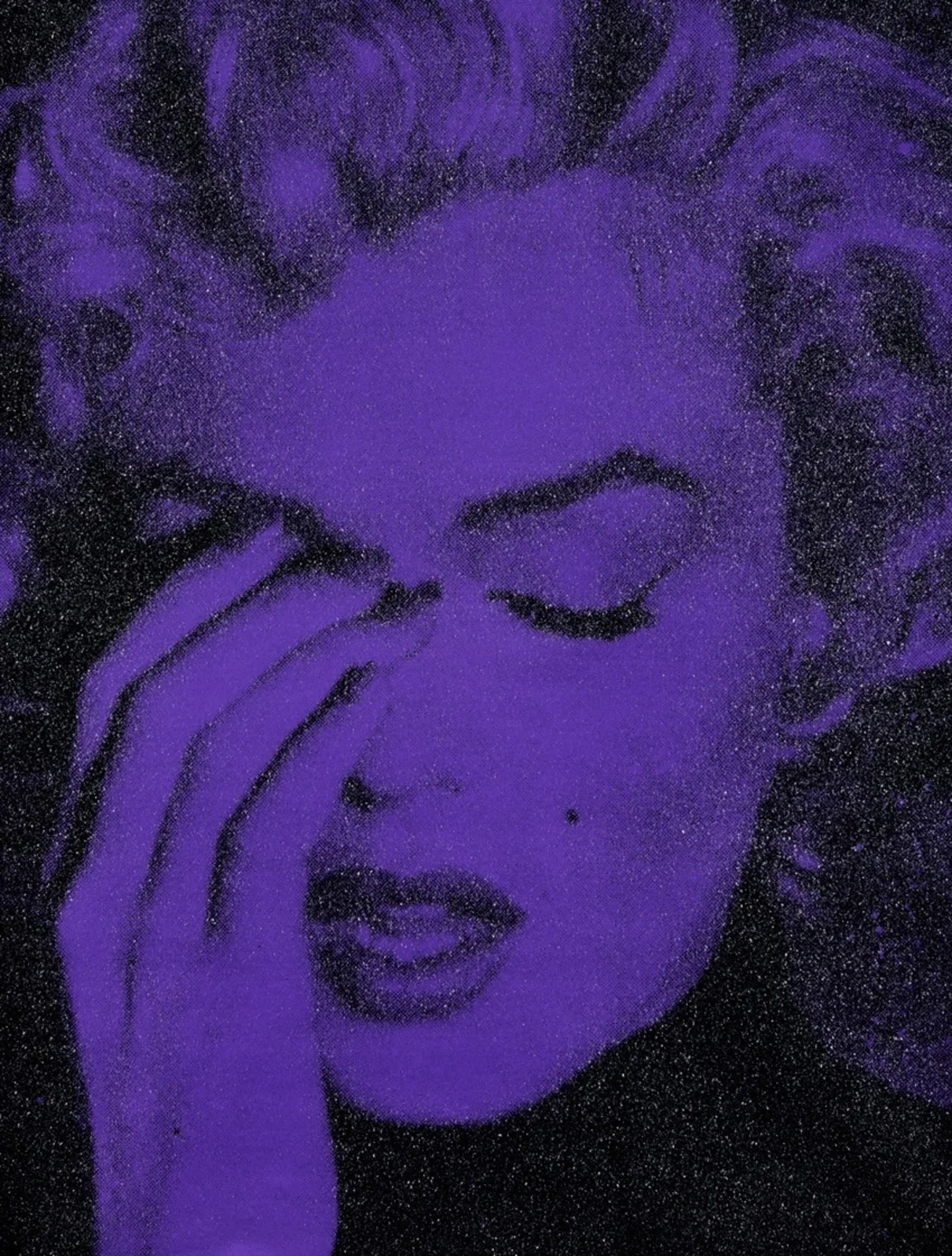 Russell Young - Marilyn Crying - New York, 2013, Enamel screen print on linen with diamond dust in Bondi Blue and Black