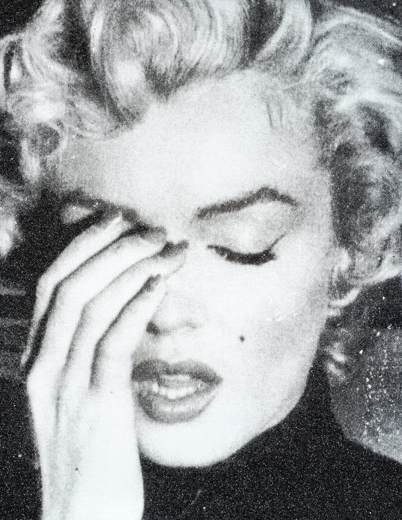 Russell Young - Marilyn Crying  Black and White, 2024, Acrylic and hand-pulled oil based ink screenprint with diamond dust...