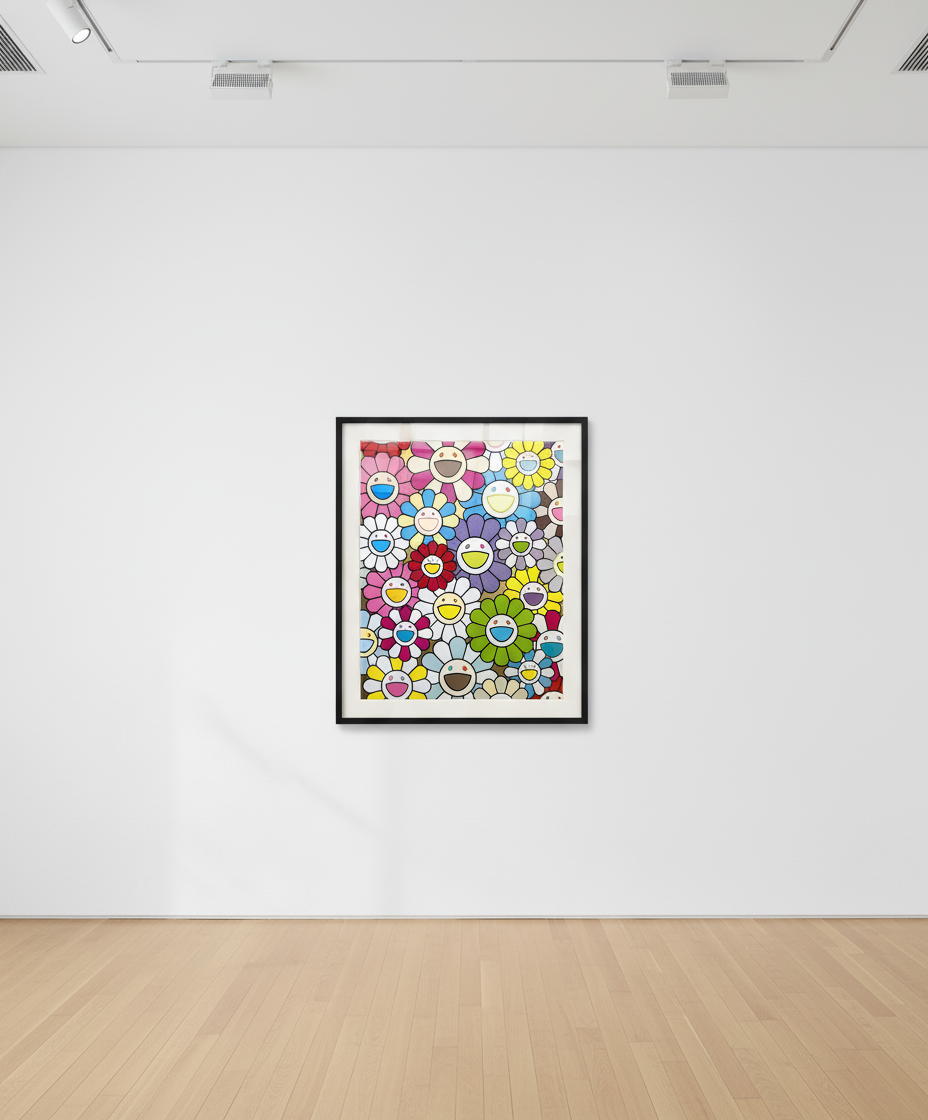 Takashi Murakami - Small Flowers Painting : Yellow , White and Purple Flowers, 2019, Offset lithograph with cold stamp