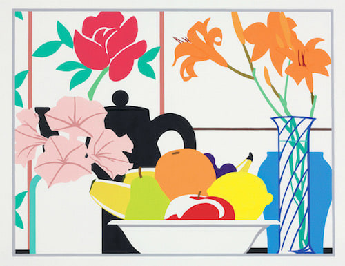 Still Life of Petunias, Lilies and Fruit