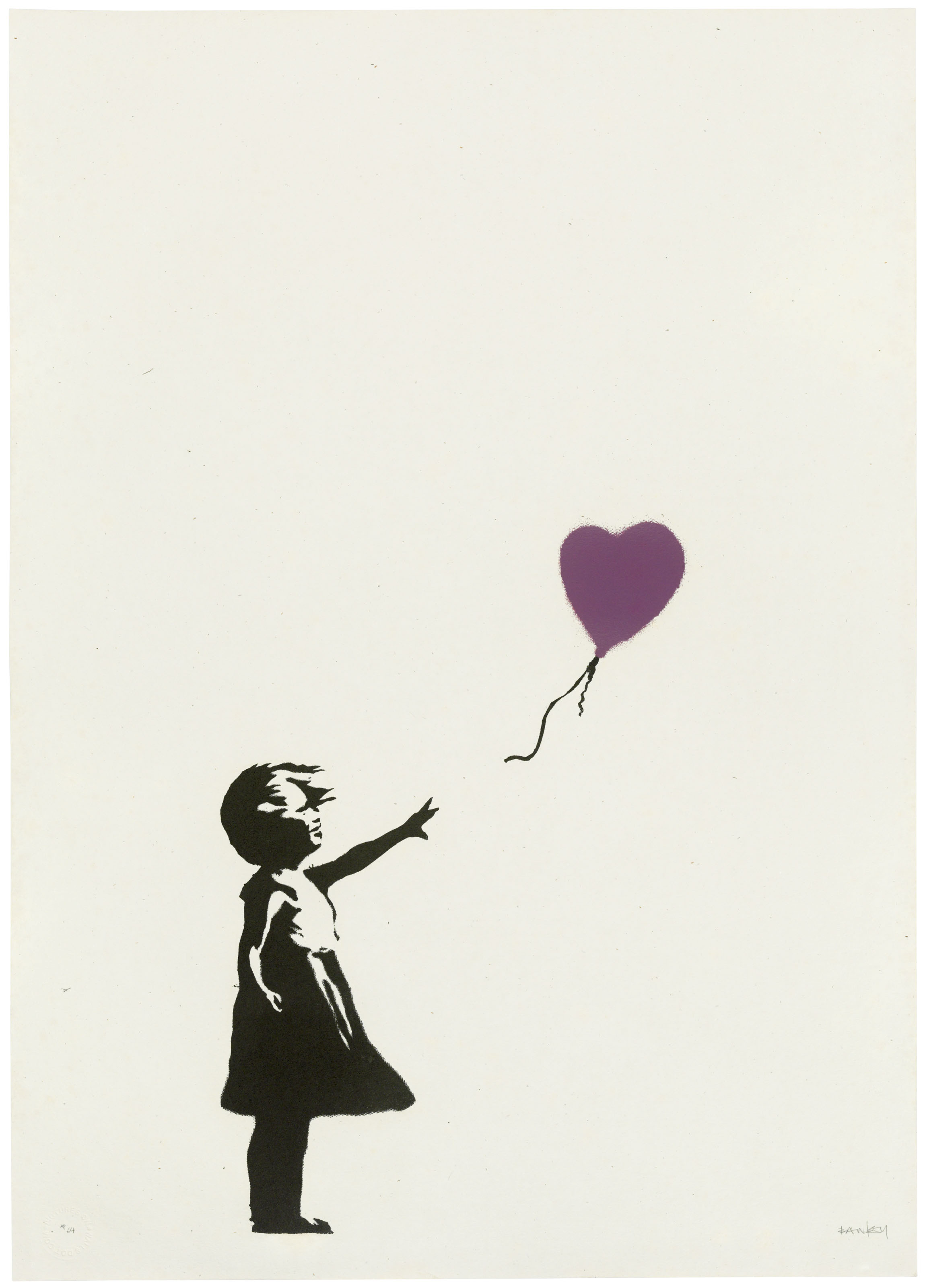 Banksy, Girl with Balloon — Colour AP (Purple), 2004. Image courtesy Christie's.